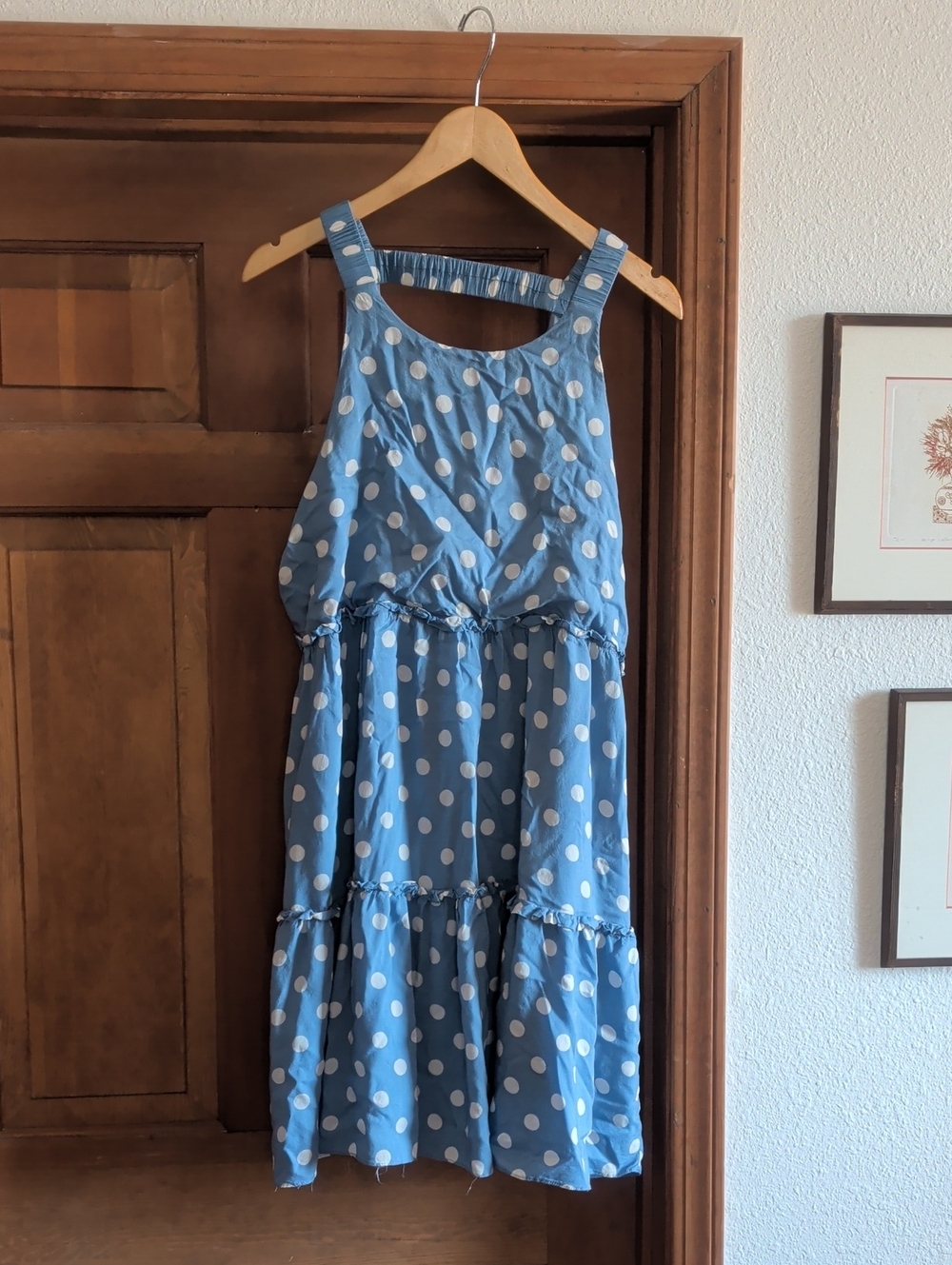 Suzanne Betro L Blue Polka Dot Midi Dress